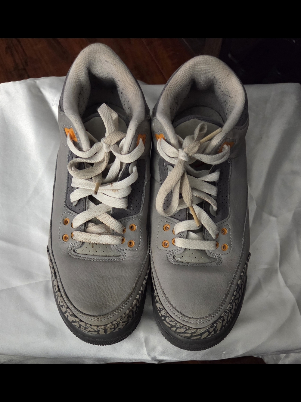 Nike Jordan Gray Leather Sneakers with Orange Eyelets